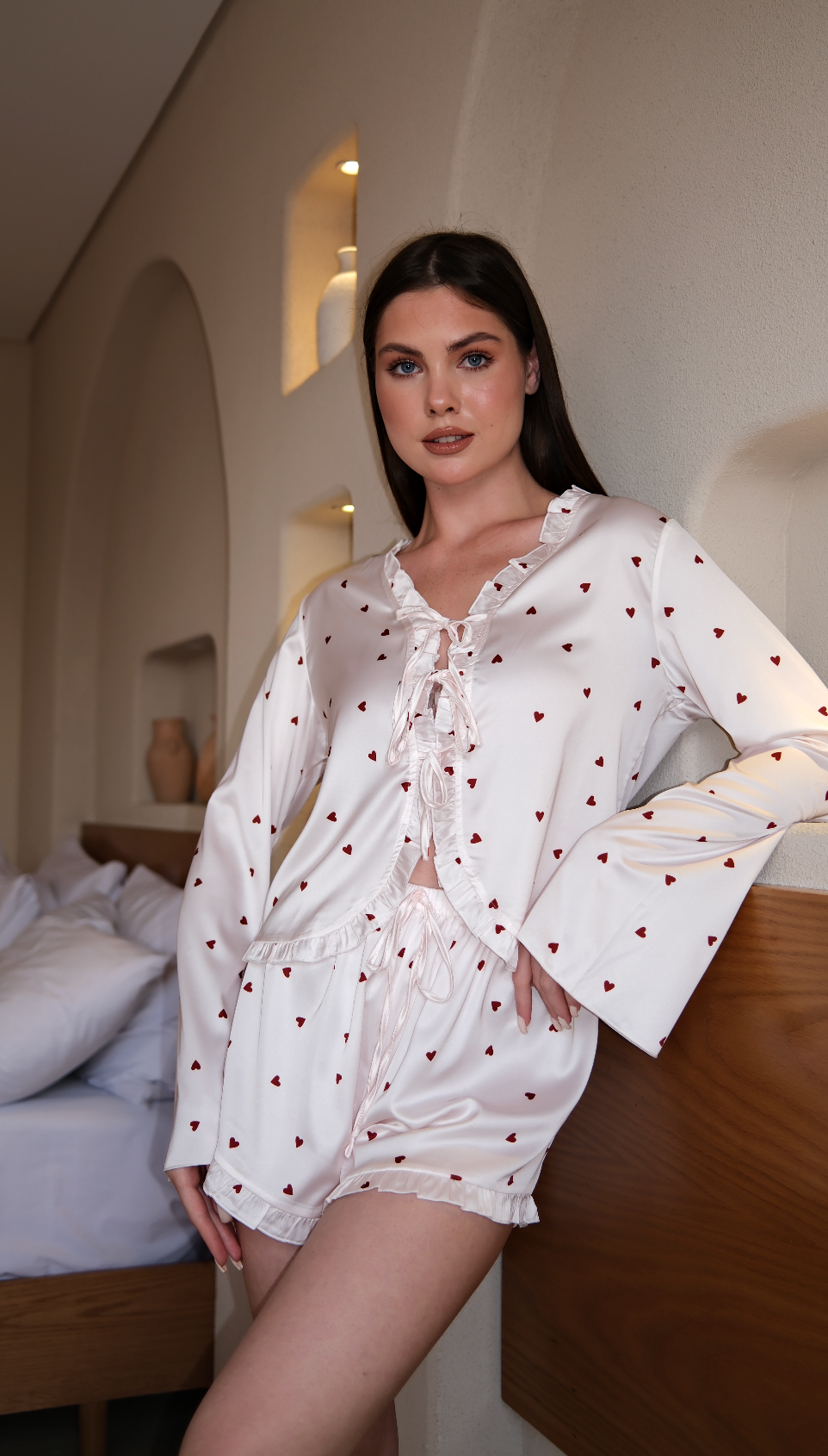 Brielle Little Hearts Satin Pajama