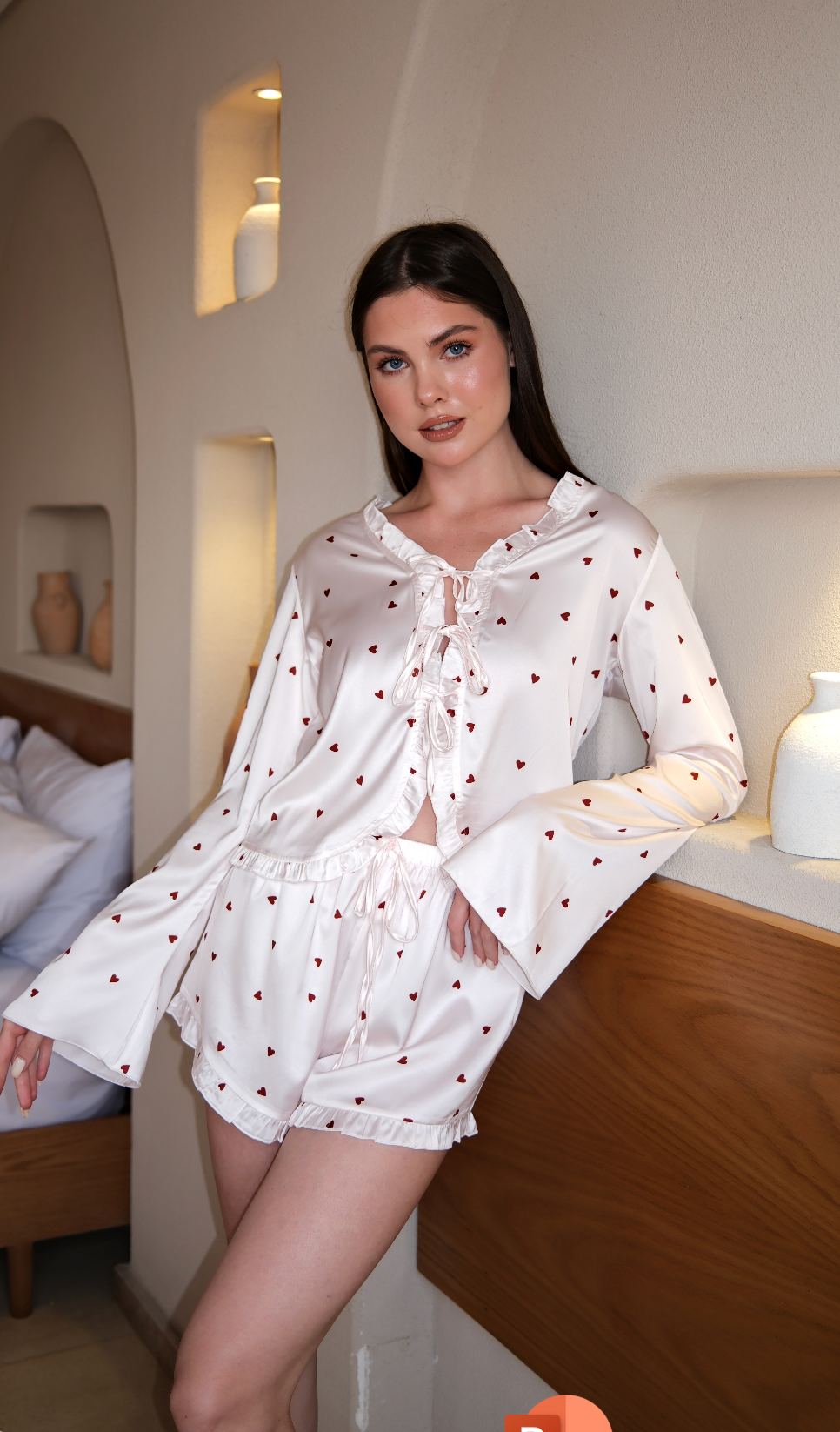 Brielle Little Hearts Satin Pajama