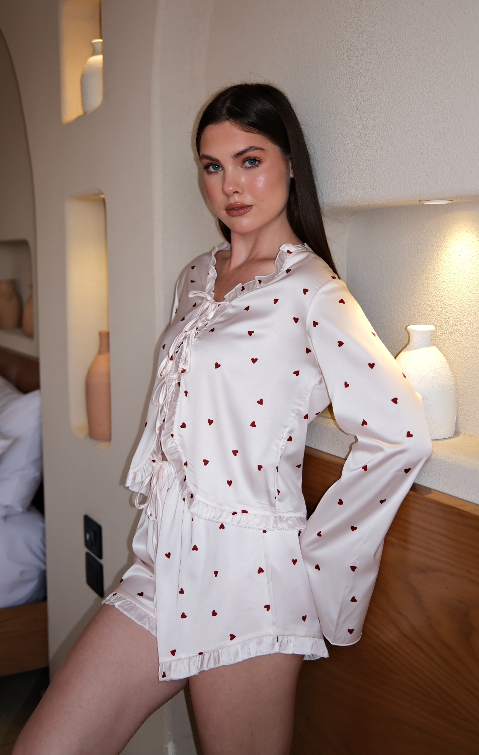 Brielle Little Hearts Satin Pajama